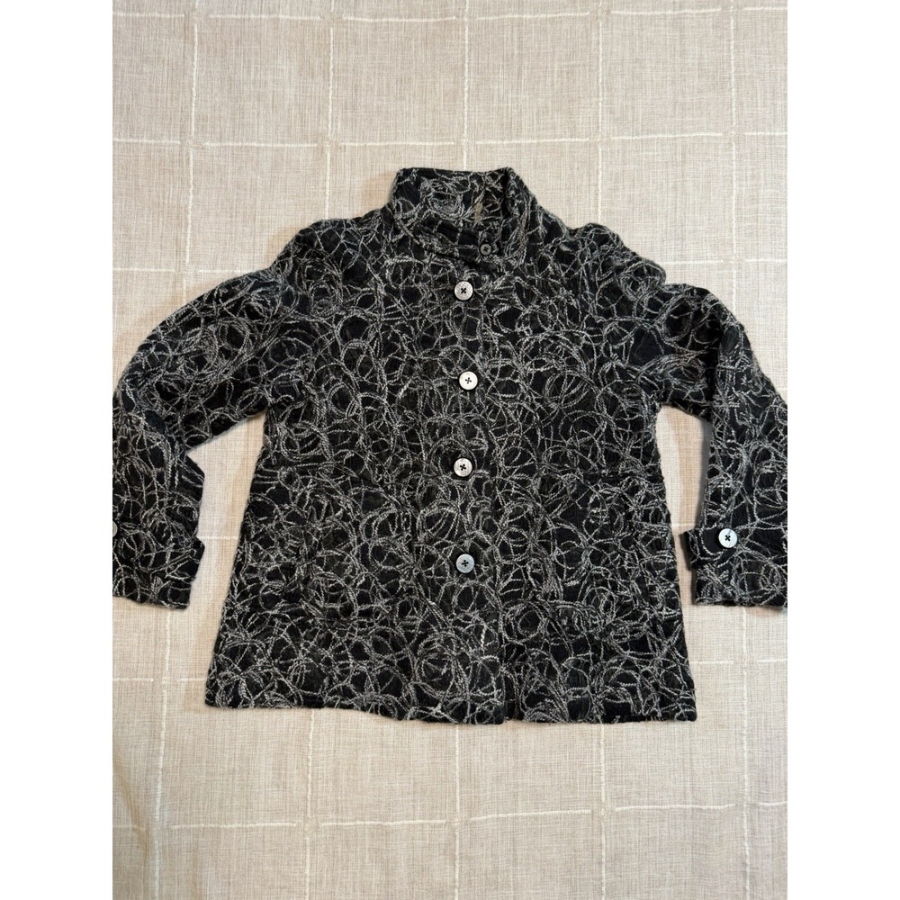 Casual Studio Womens Jacket Size XL Black Gray Textured Button Front Coat Blazer